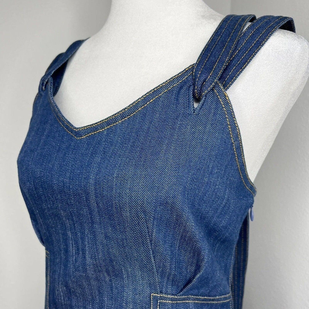 Adam Lippes Blue Stretch Cotton Denim Sleeveless V-Neck Tank Midi Dress Sz 2 - Picture 8 of 16